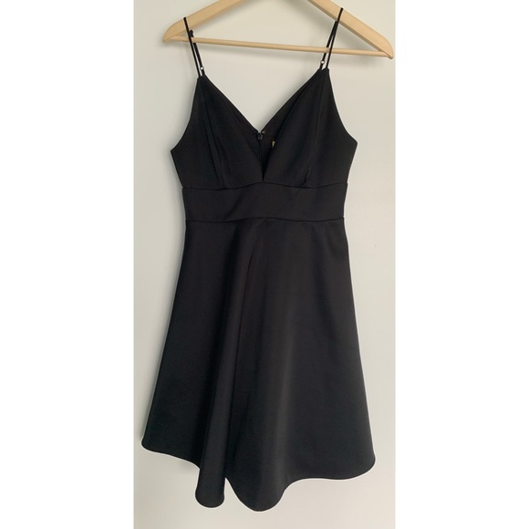 H&M black a line spaghetti strap midi v neck cocktail dress sz 6 - Picture 2 of 3